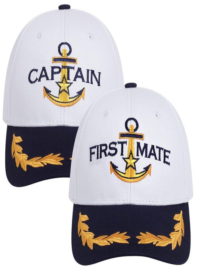 ZUYYON 2 Pcs Captain Hat and First Mate Hat Set Matching Skipper Boating Baseball Caps Nautical Marine Sailor Embroidered Cap(White) - Image 1